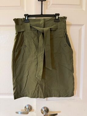 Promod Olive Green Paperbag Waist Pencil Skirt with Tie
